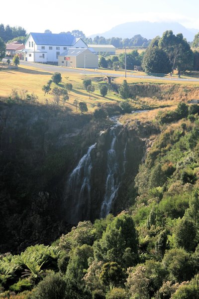 Waratah's rather impressive waterfall in the town centre
