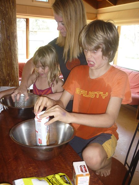 The kids get ready to make Rum Balls (without the Rum!)