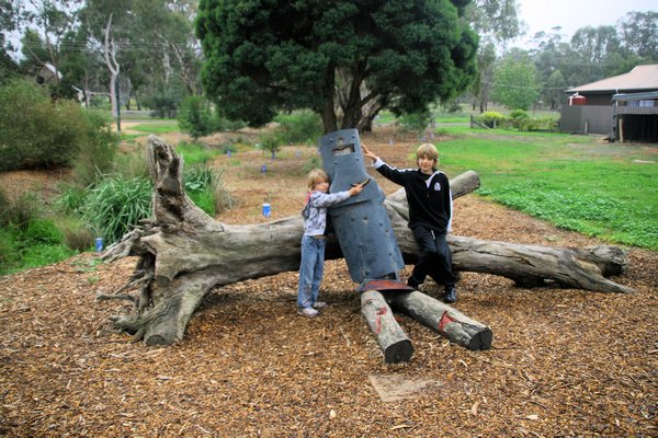 The kids show Ned some love as we walk around Glenrowan and the sites where it all happened.