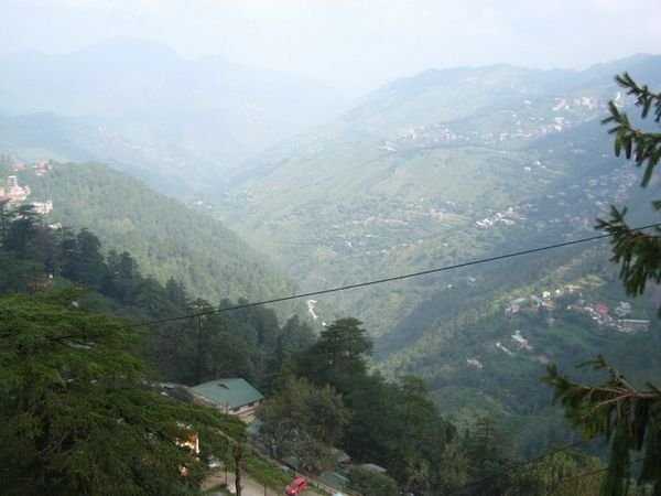 View of the fogged in city of Shimla