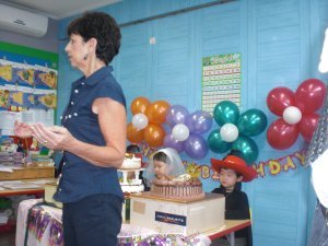 Pauline leading the birthday party