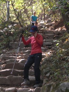 Only in Korea would someone be hiking while on a cell phone.