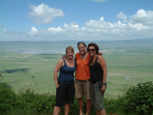 Me, Nat & Jo looking over the Ngorongoro Crater