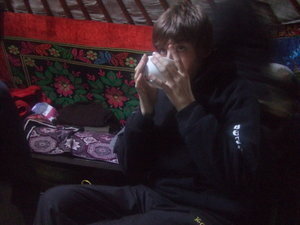 lilly drinking the mongolian milk tea