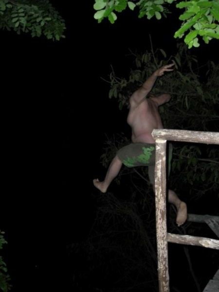 Mark flings himself off a balcony 9m above Lake Malawi in the middle of the night...
