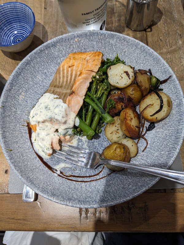 My delicious salmon dinner at Coach House Hotel 