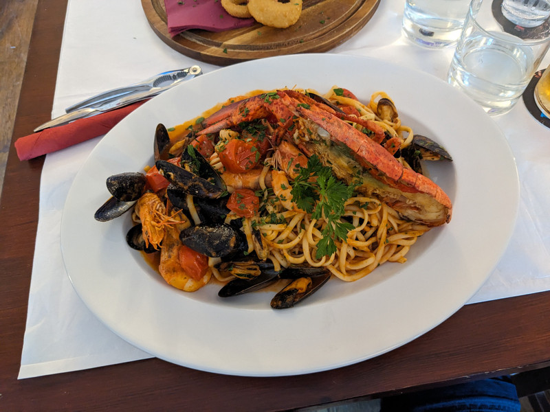 Lobster seafood linguini platter for dinner