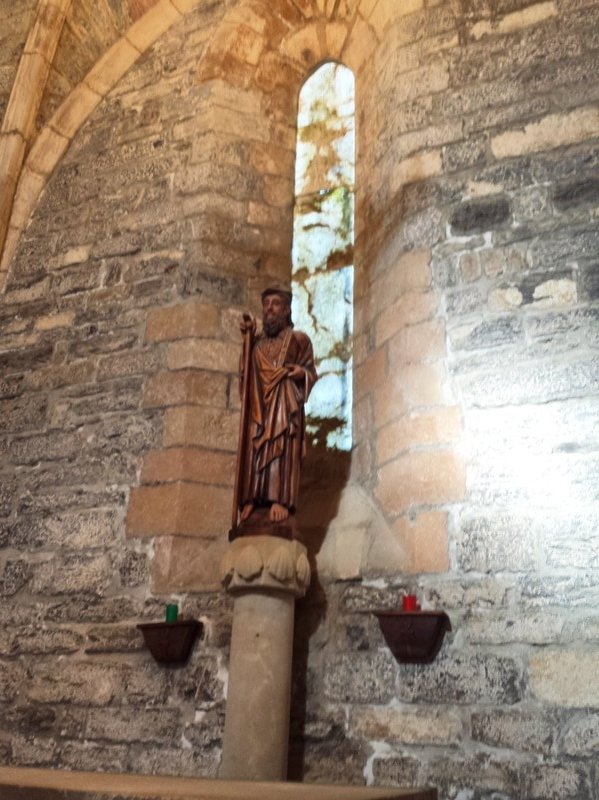 Alabaster window in tiny gothic chapel of St James at Roncesvalles