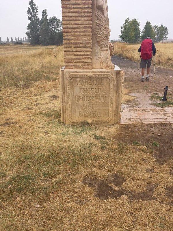 Part of the marker signifying the halfway point to Santiago
