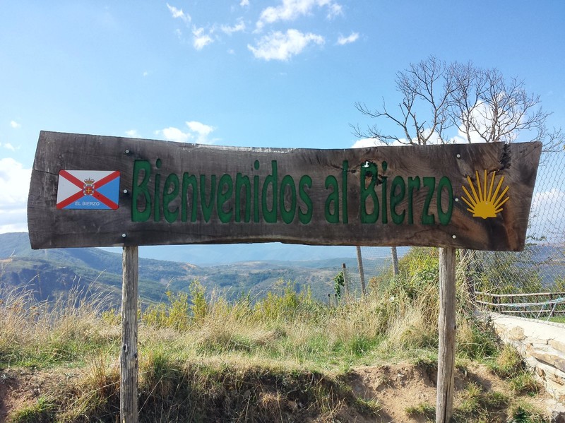 Sign in green entering El Bierzo, Comarca in Province of Leon of Castile y Leon