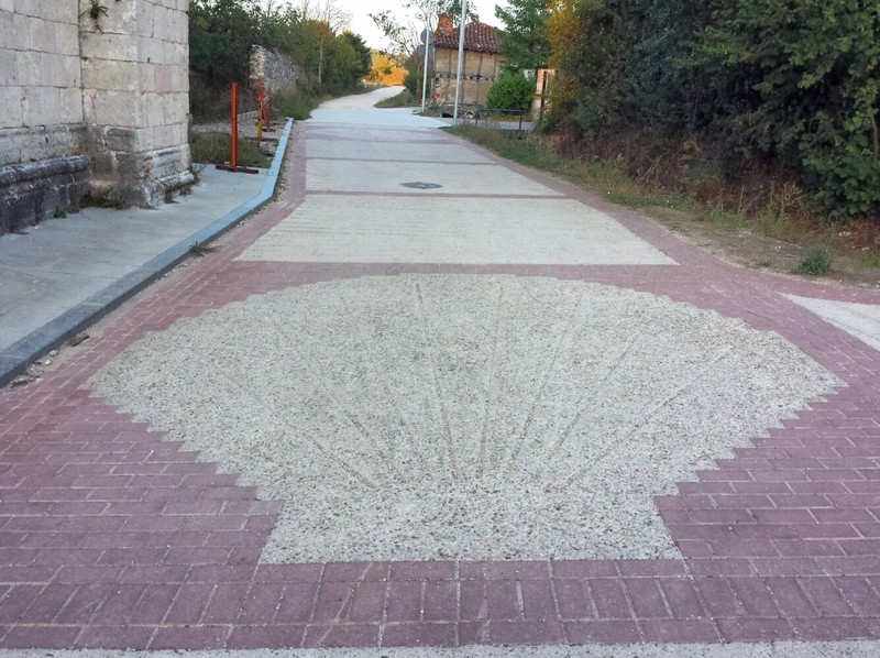 Giant Scallop shell in the pavement near the fountain