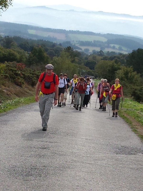 The up hill stretch with the pilgrims filling the Camino