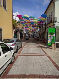 Umbrellas above the streets in Agueda