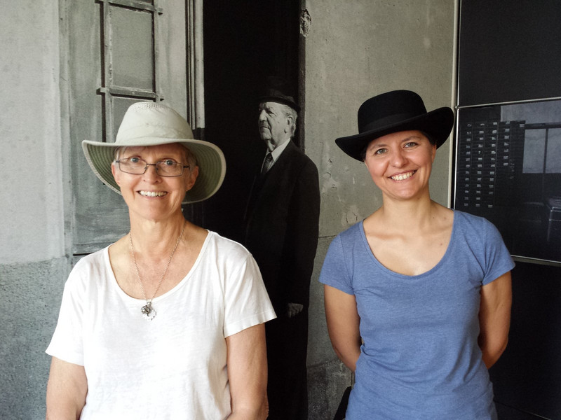 Karen and JoAna, the guide, at hat museum