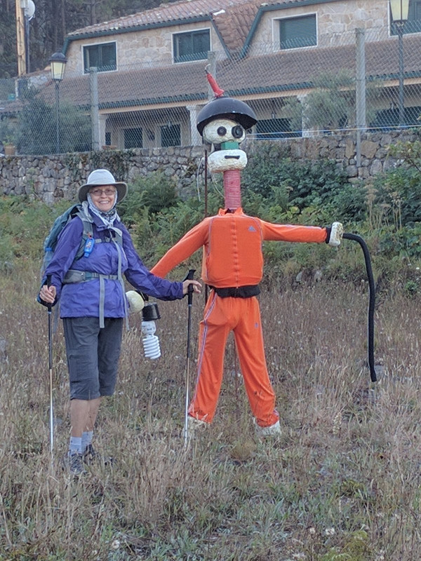 Karen meets the handsomely dressed scarecrow