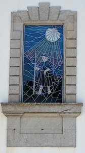 The outside view of stained glass window of St. James