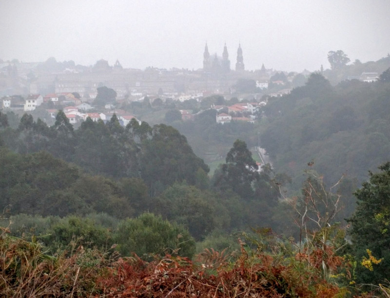 The Santiago skyline through the foggy sky from the hillside