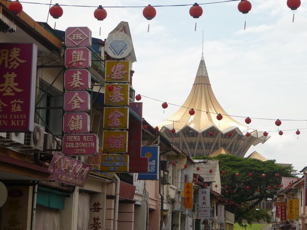Chinese shopfronts and the Mosque, Kuching