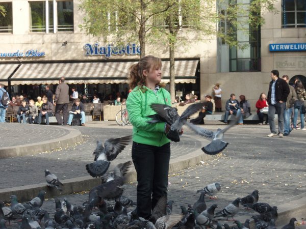 Girl and pigeons