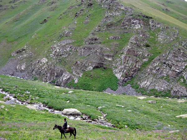 Horse rider in the mountains, Suusamyr