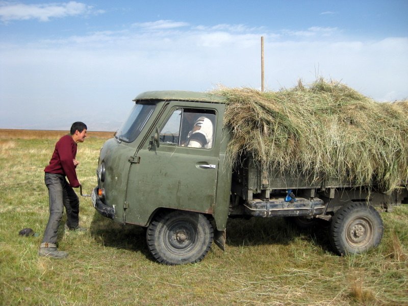Trying to start the hay truck's engine
