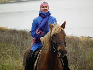 Alisa riding by the Volga, Dubrovki village, Tverskaya province