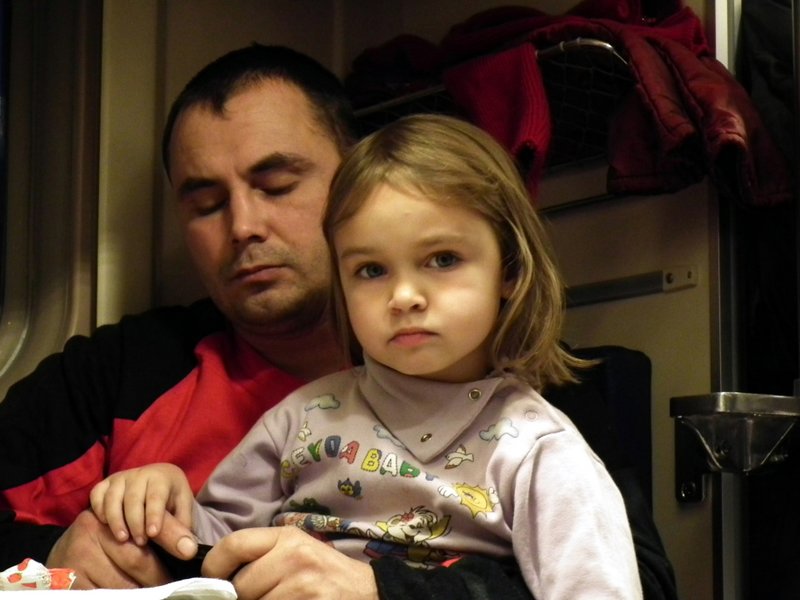 Annushka and her father on the Moscow - Labytnangi train