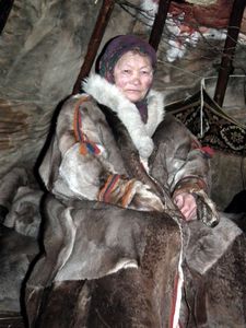 Nenets woman inside chum, Yamal Peninsula