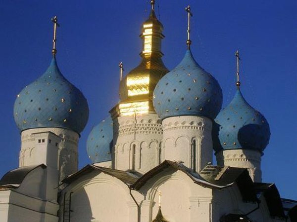 Domes of a cathedral in Kazan, Tatarstan, Russia