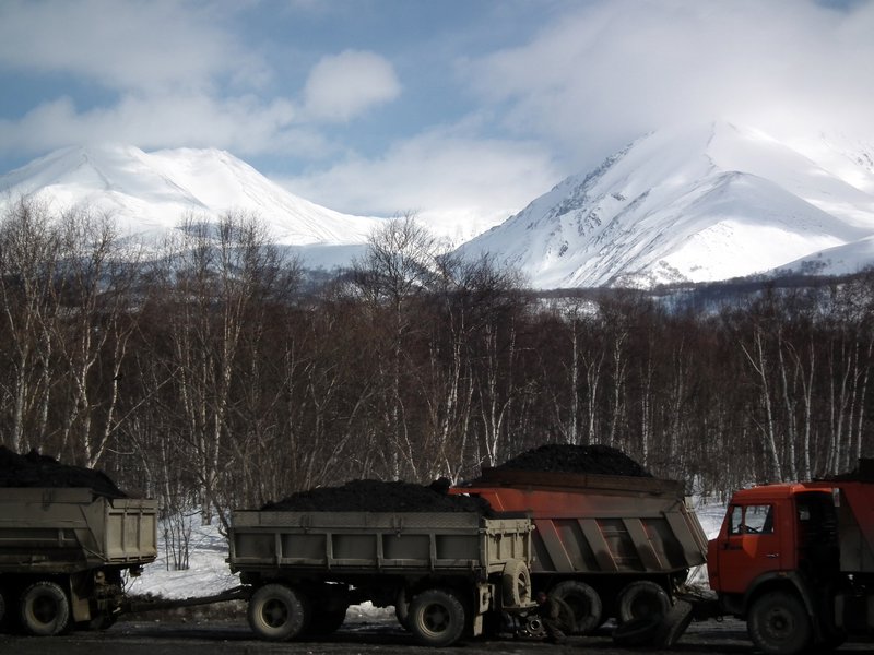 The coal trucks that took us to Milkovo