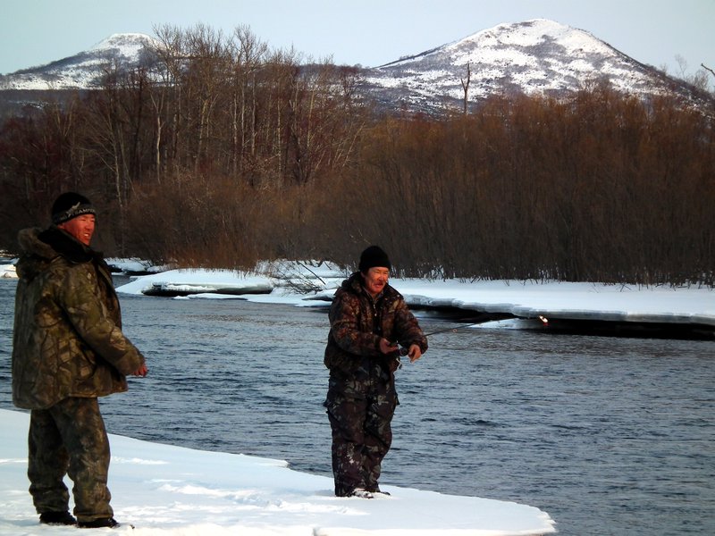 Egor and Kolya, Even from Anavgay, fishing somewhere in the wilderness, Kamchatka