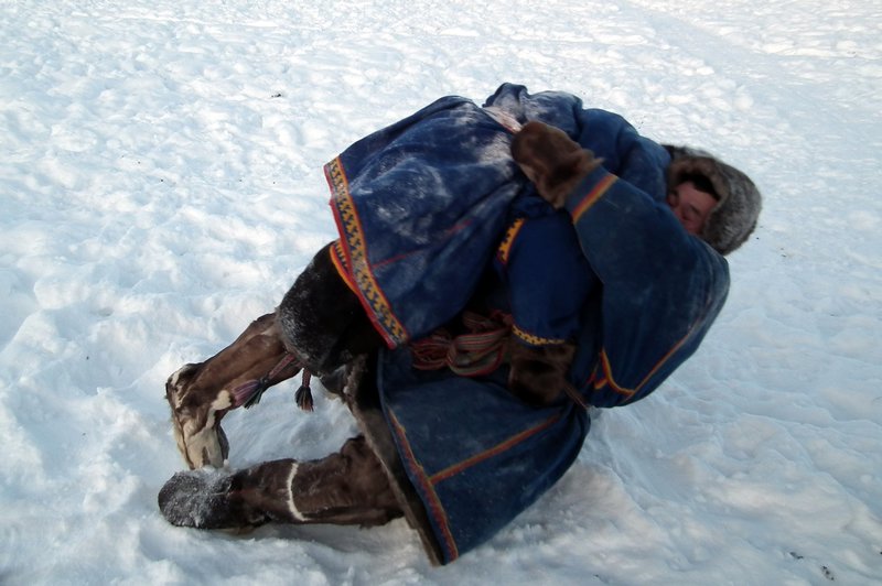 Nenets wrestling in the tundra, Nadym Region, Siberia