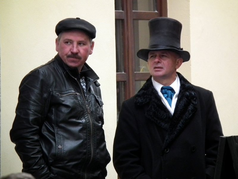 Men outside a pub in the back streets near Ploshchad Rynok, Lviv, Ukraine