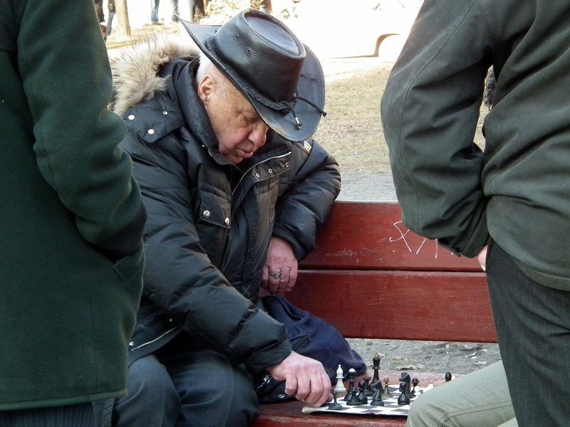 A chess player on a bench, Prospekt Svobody, Lviv, Ukraine
