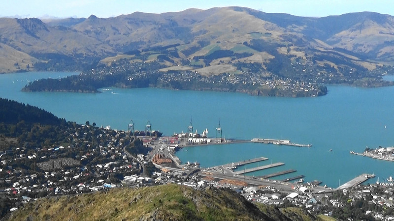 Lyttelton and in the distance Diamond Harbour from the top of the Gondola