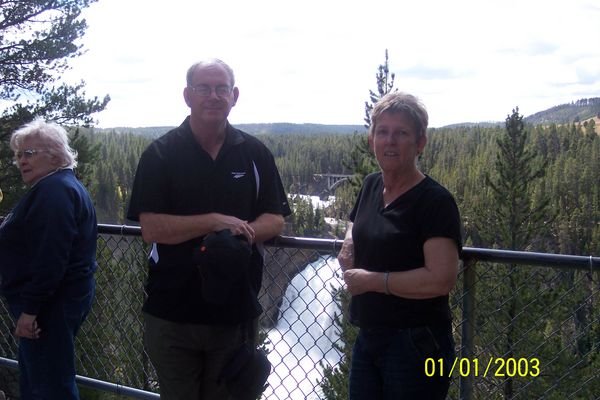 Us and a strange woman at YellowstoneFalls