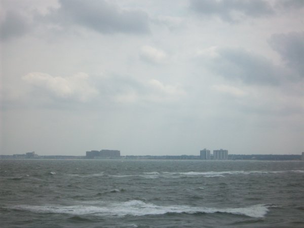 Looking towards the southern Virginia shore from about 3 miles on the bridge.