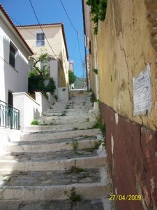Looking up the steps to our Dreams Pension,Samos,Greek Islands