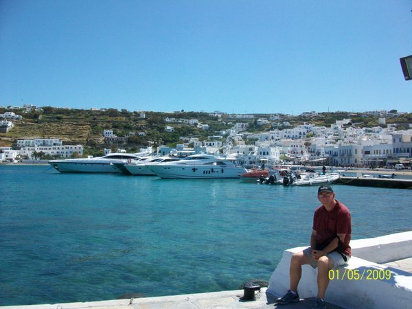Me and the super yachts Mykonos harbour