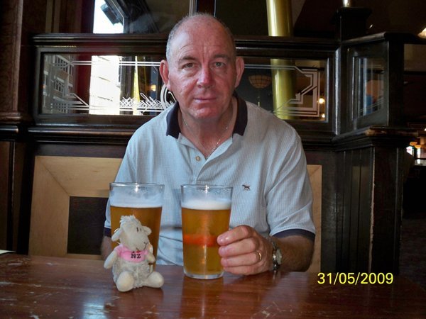 Murray looking after Gretchens beer at the Barking Arms