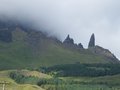Rocky outcrops shrouded in low cloud,Skye
