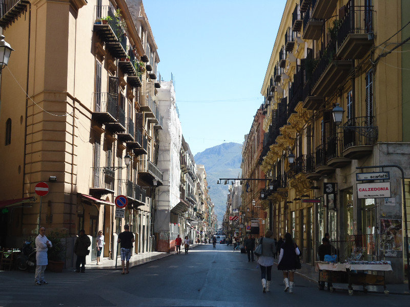 Pedestrians and tourist only downtown Palermo on Sunday afternoon