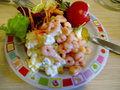 Shrimp with lettuce and potato salad