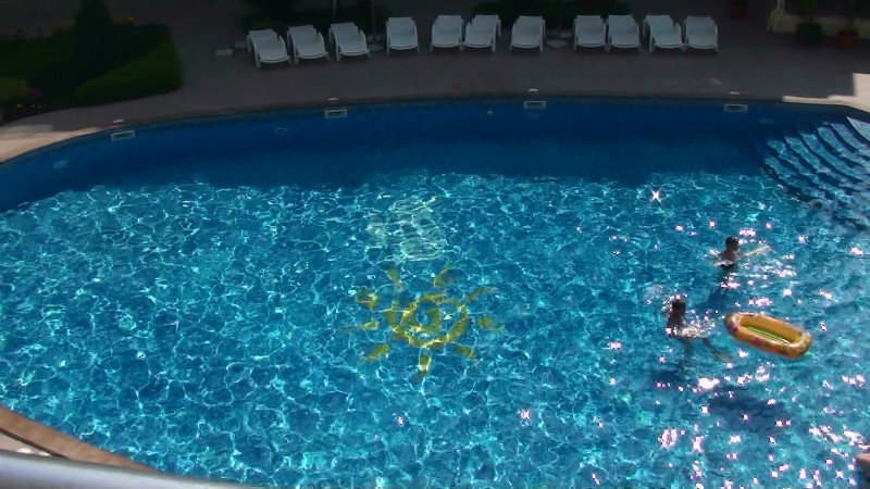 The sparkling swimming pool at the apartment complex