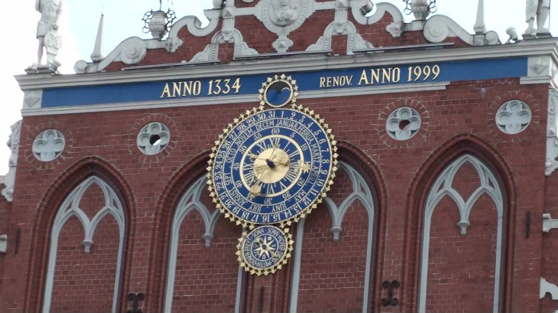 Intricate clock on Town Hall,Riga