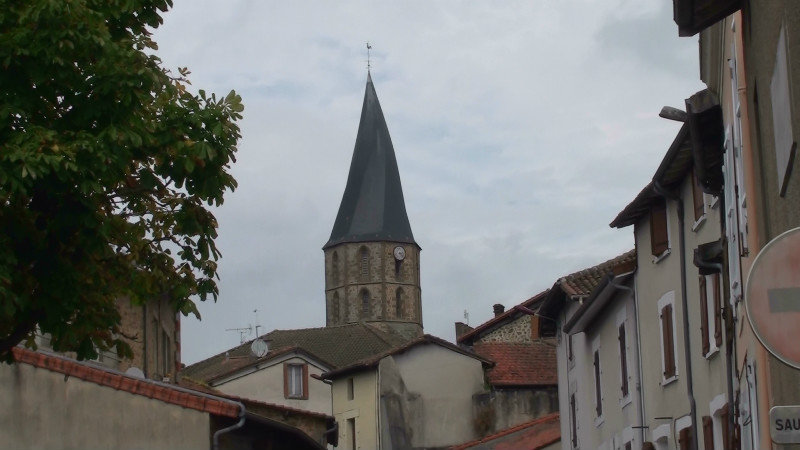 Crooked spire of church ,Rochechouart
