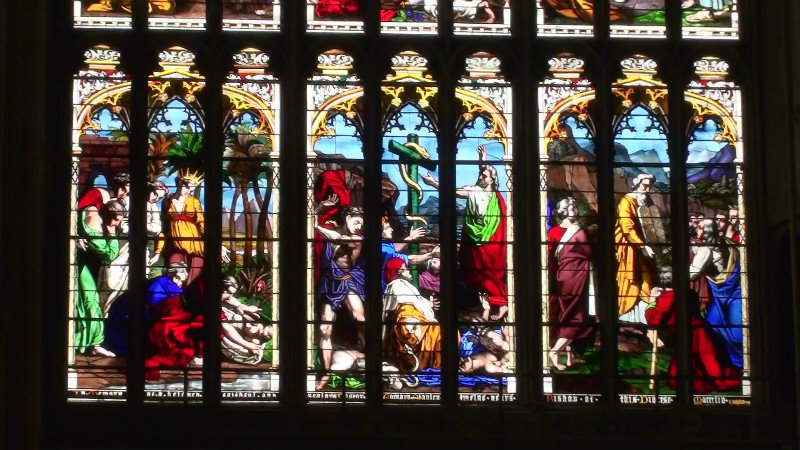 Vivid stained glass,Norwich Cathedral