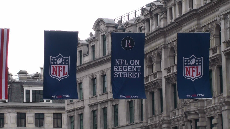 Upcoming NFL event in London being advertised on Oxford Street
