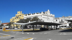 At the ferry terminal,Puerto.Note the azure sky