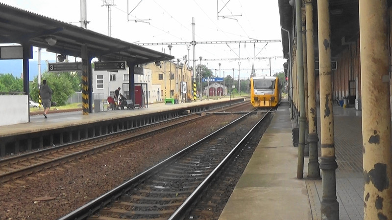 Railway station platform and the next train due to leave,Teplice